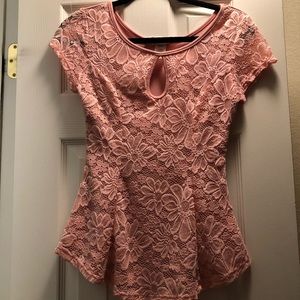 Pink lace peplum shirt